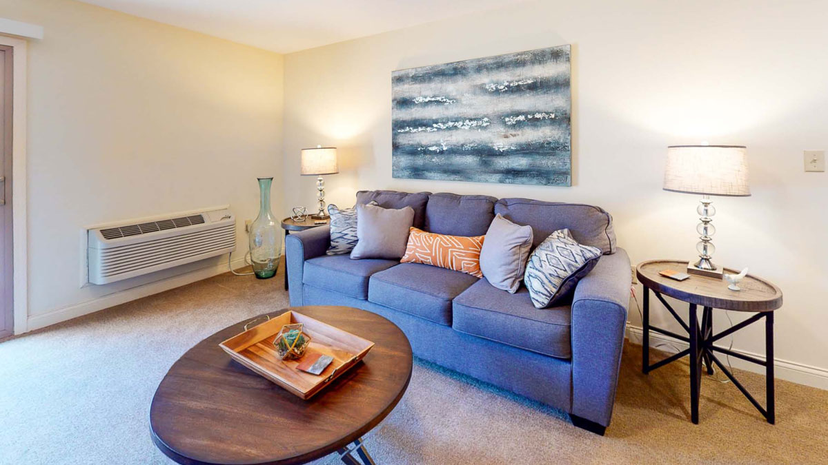 Living room in an Autumn Ridge model apartment