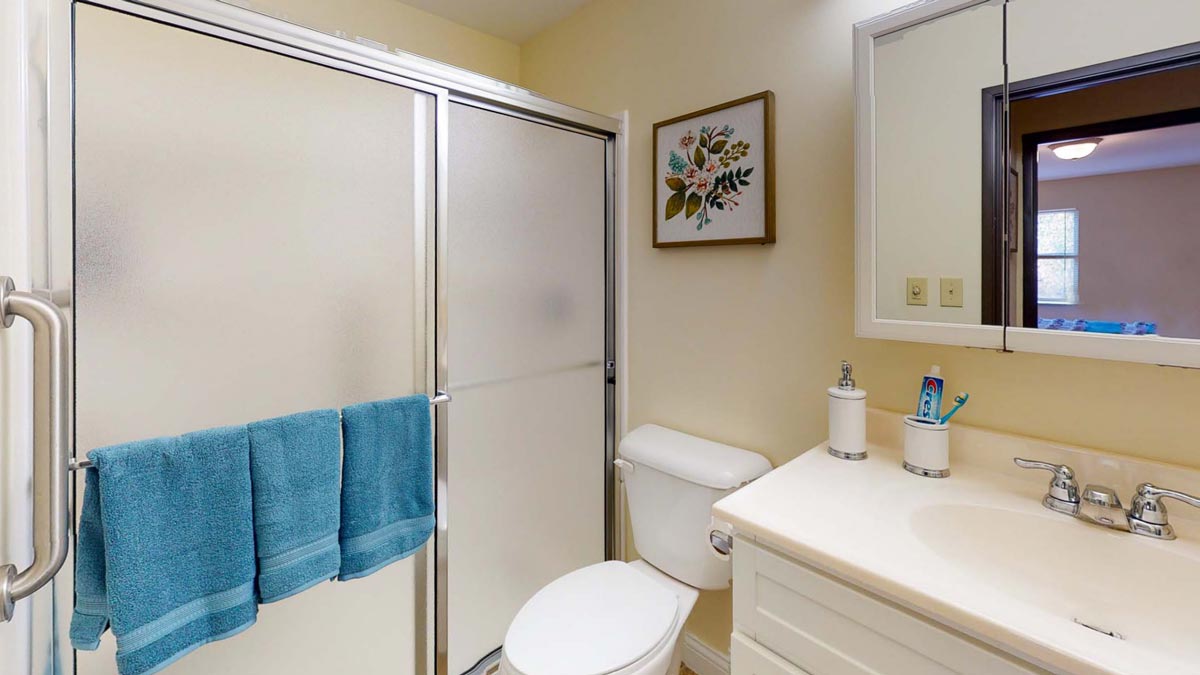 Bathroom in an Autumn Ridge apartment with accessible features
