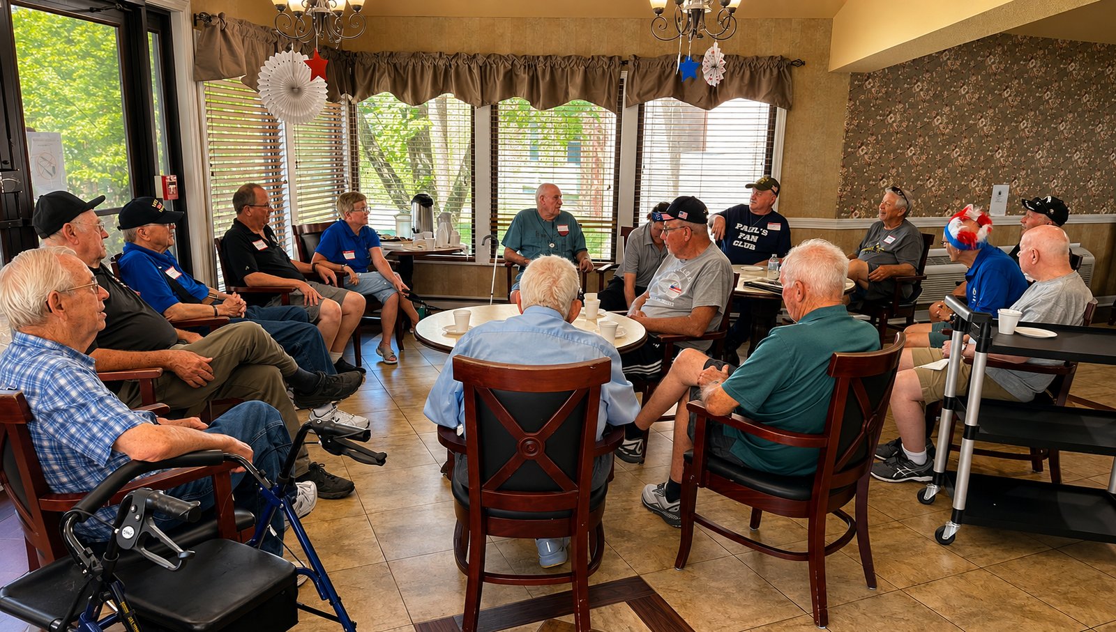 Autumn Ridge residents gathered in a circle in a common room